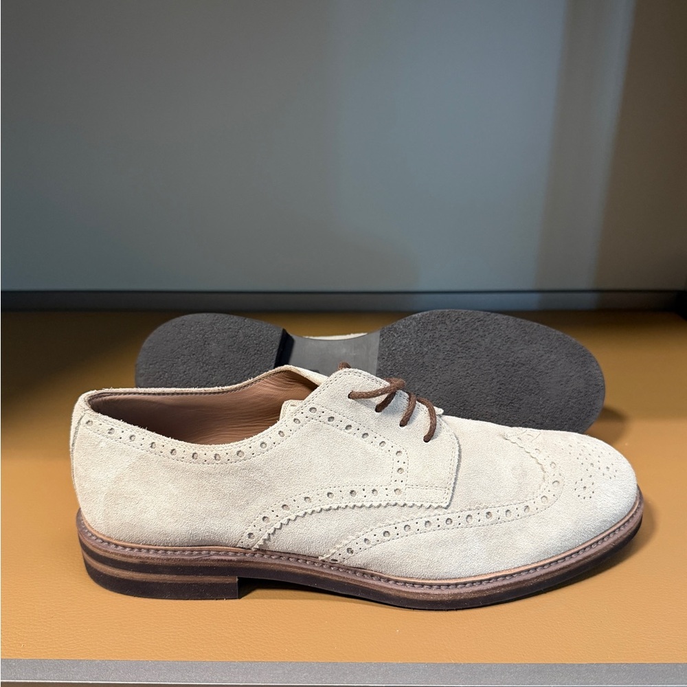 Brunello Cucinelli Light Beige Suede Oxfords - Picture 7 of 8